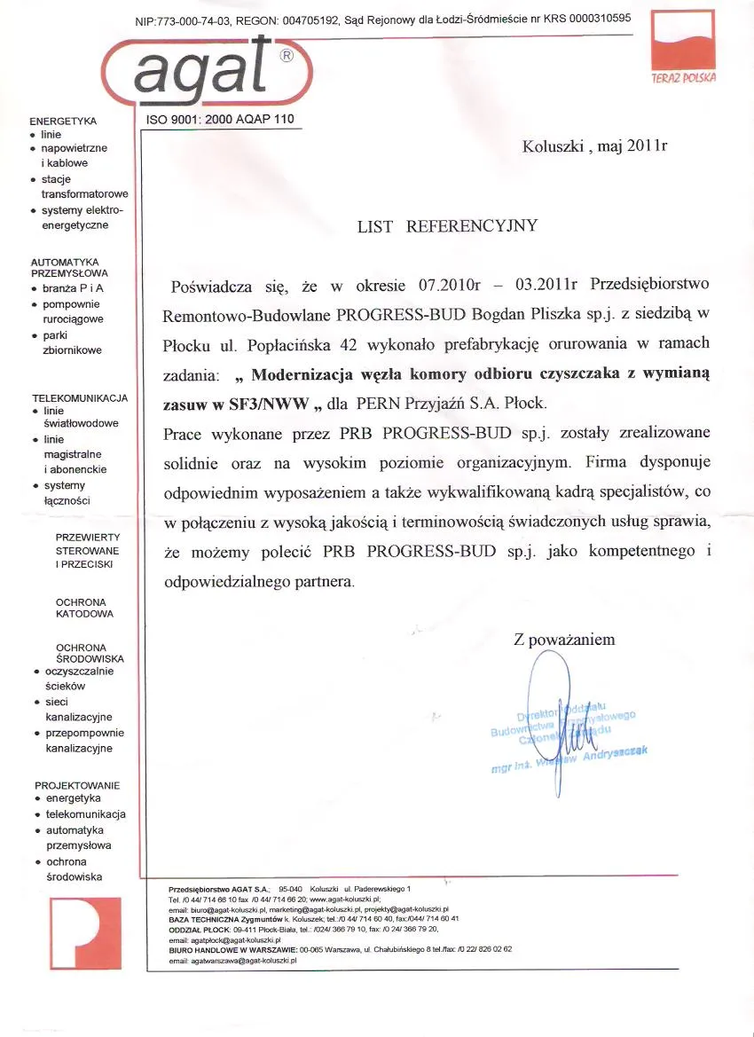 List referencyjny: AGAT S.A.