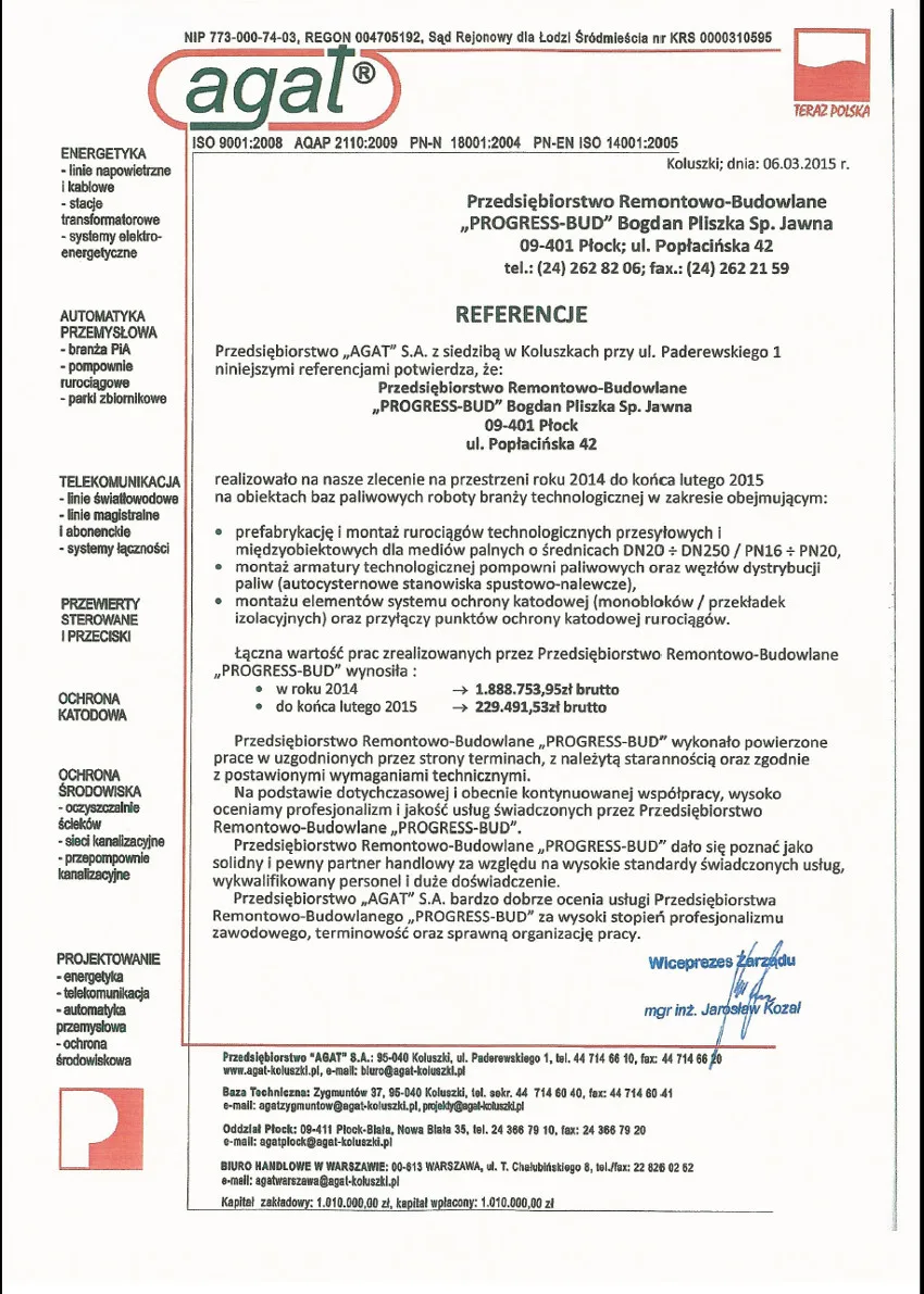 List referencyjny: AGAT S.A.