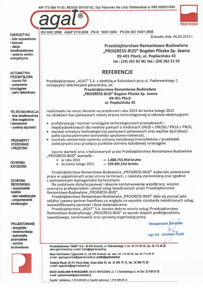 List referencyjny: AGAT S.A.