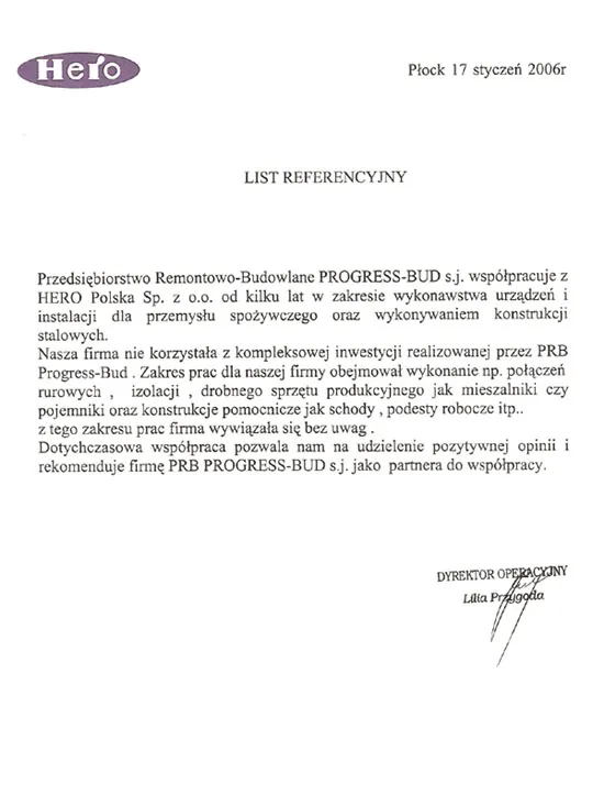 List referencyjny: HERO Polska