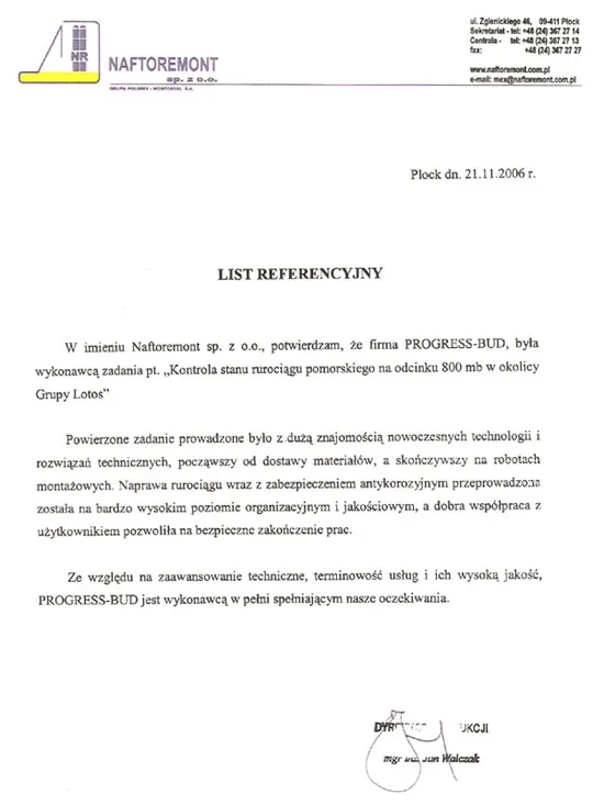 List referencyjny: NAFTOREMONT