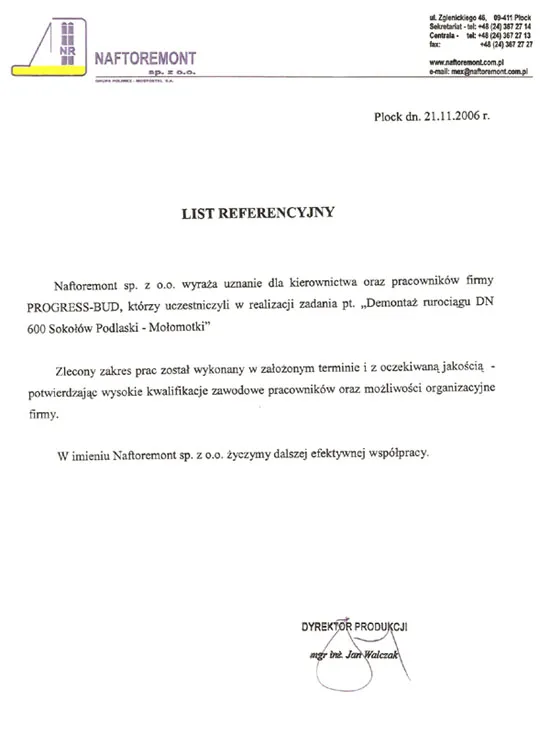 List referencyjny: NAFTOREMONT