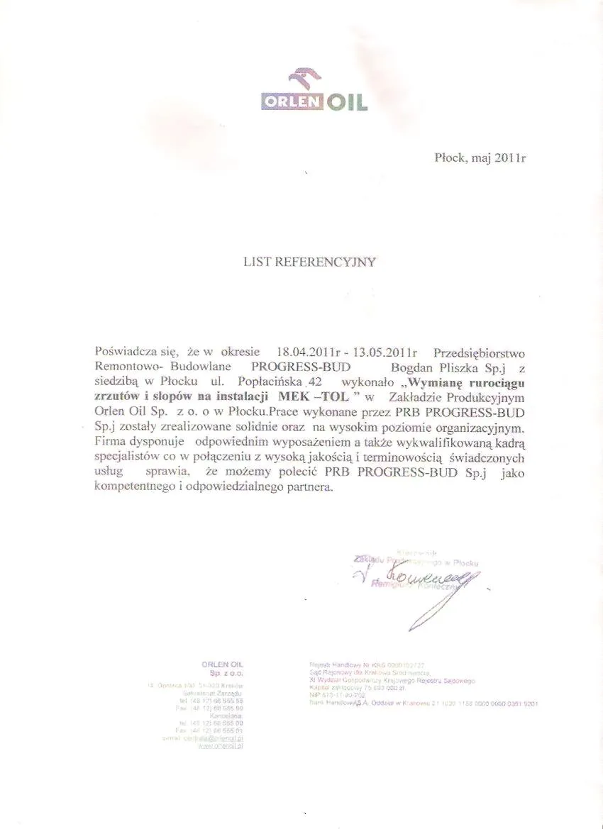 List referencyjny: ORLEN OIL