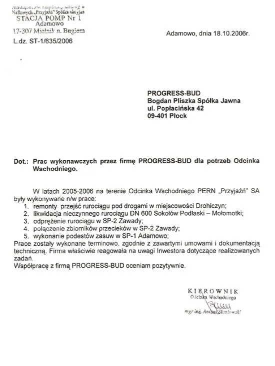 List referencyjny: PERN – Odcinek Wschodni